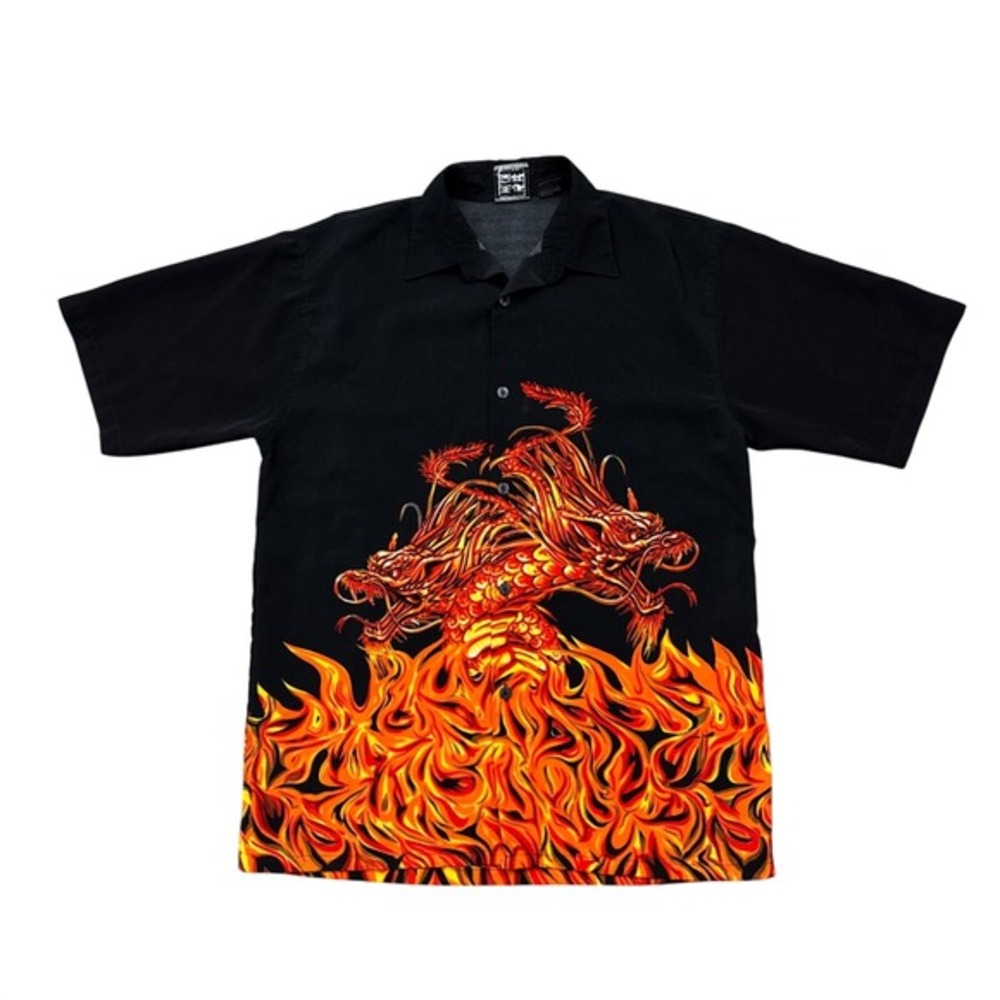 Vintage Y2K Dragon Flame Fire‎ Button Shirt